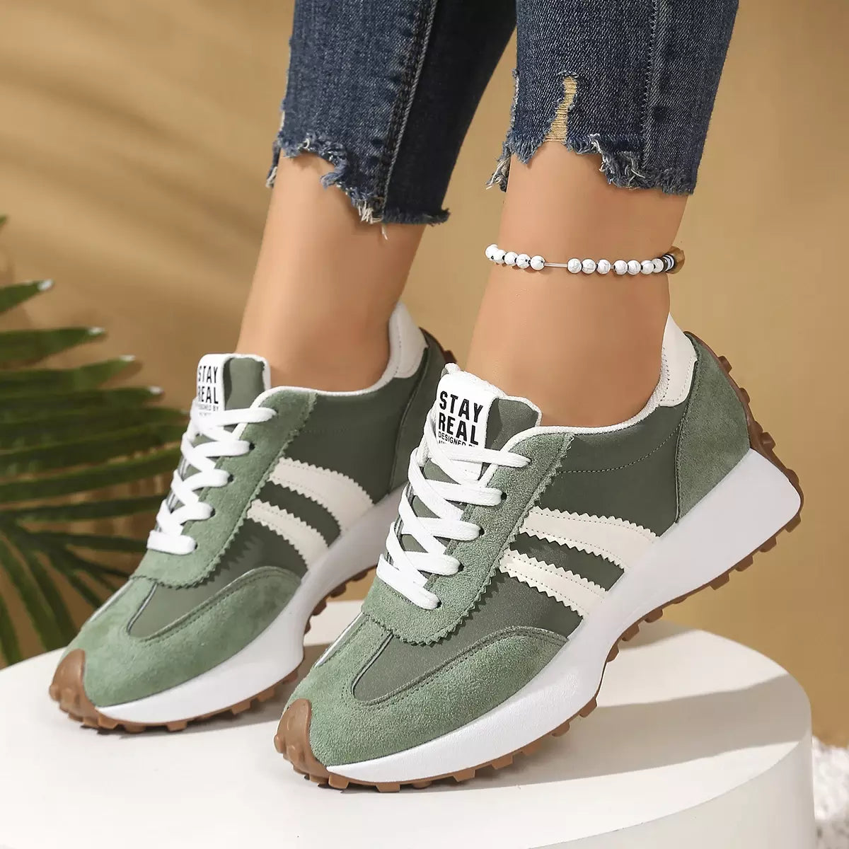 Gestreifte Freizeit-Sneaker CloudLane | Grün