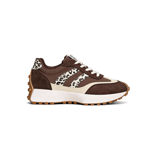 Gestreifte Freizeit-Sneaker CloudLane | Braun mit Leopardenmuster
