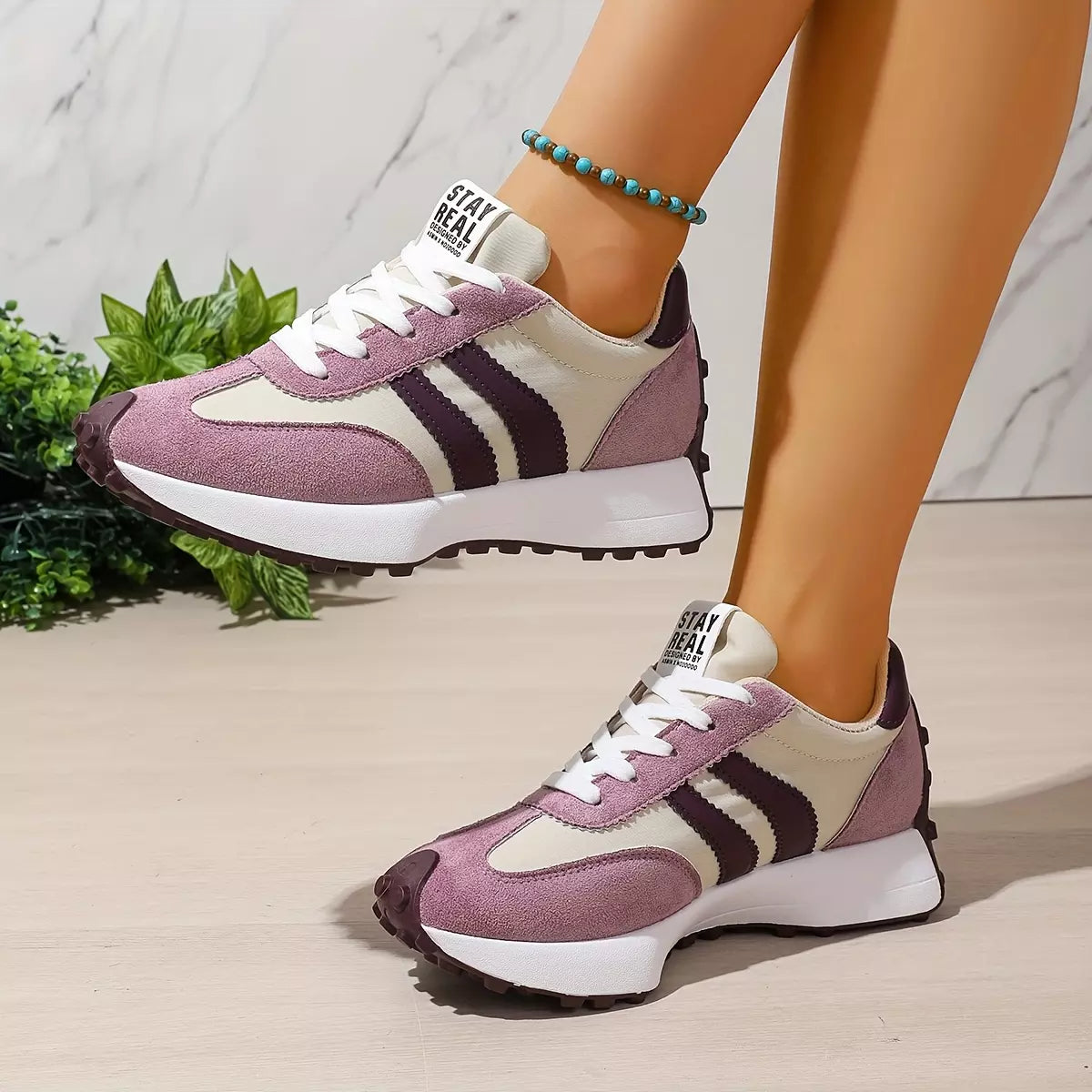 Gestreifte Freizeit-Sneaker CloudLane | Rosa