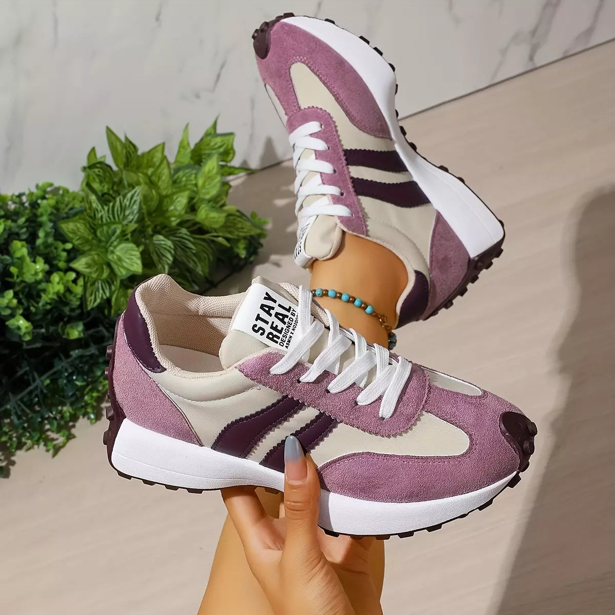 Gestreifte Freizeit-Sneaker CloudLane | Rosa