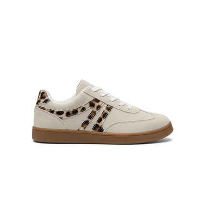 Damen Sneaker Beige mit Leopardenmuster und Gummisohle
