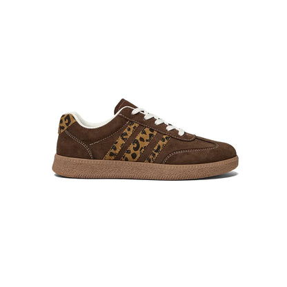 Retro-Sneaker für Damen – Edles Braun mit Leopardenmuster